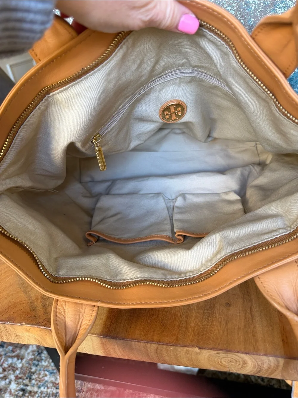Tory Burch Rare Coastal Grandmother 2010’s Sophia Striped Canvas Tote Aqua GUC